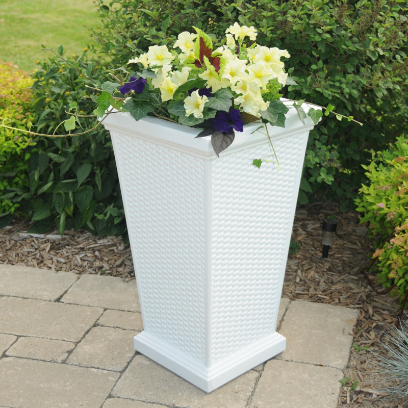 Wellington White Tall Polyethylene Wicker Planter