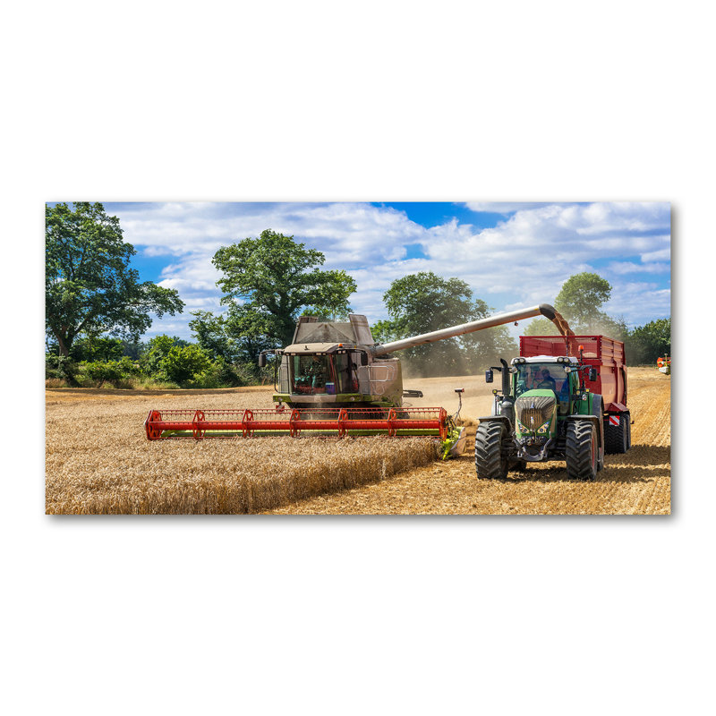 Combine And Tractor - No Frame Print, Canvas, 60cm H x 120cm W x 2cm D