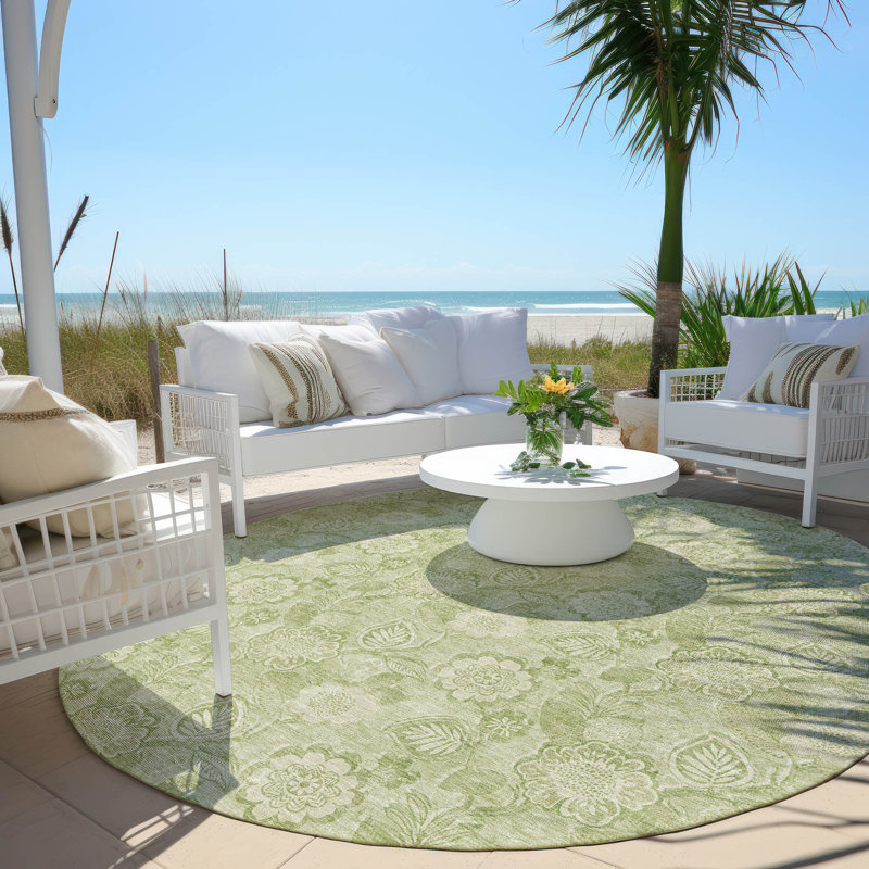Machine Washable Indoor/Outdoor Xhevrie Sage Rug, Round 8'
