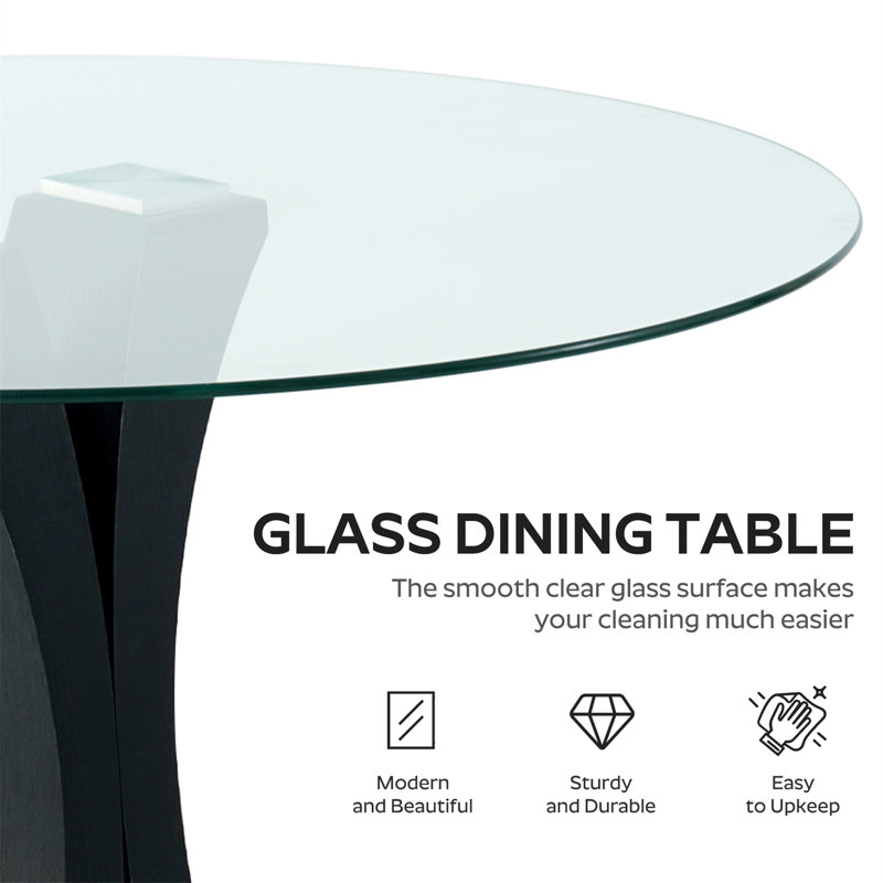 Wrought Studio™ Round Tempered Glass Pedestal Dining Table | Wayfair