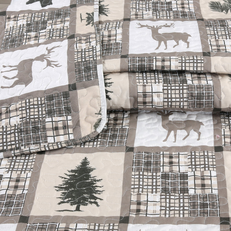 Black and Taupe Cotton Twin Reversible Quilt Set