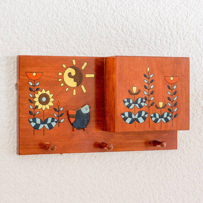 Solid Wood Wall Organizer with Key Hooks