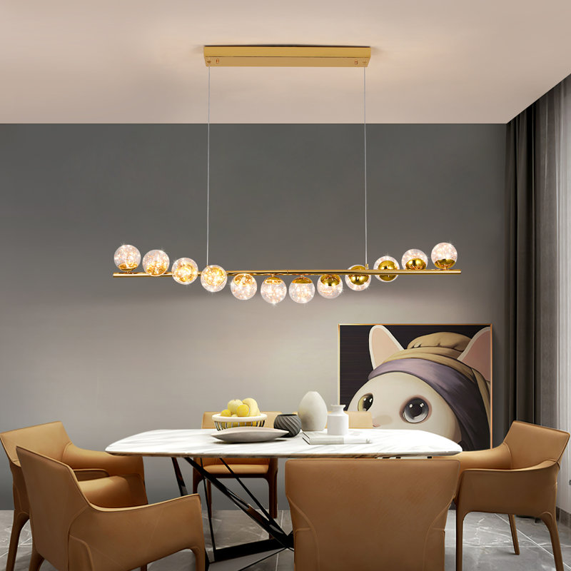Nirupa 12 - Light Dimmable Gold LED Kitchen Island Pendant with Remote Control Included