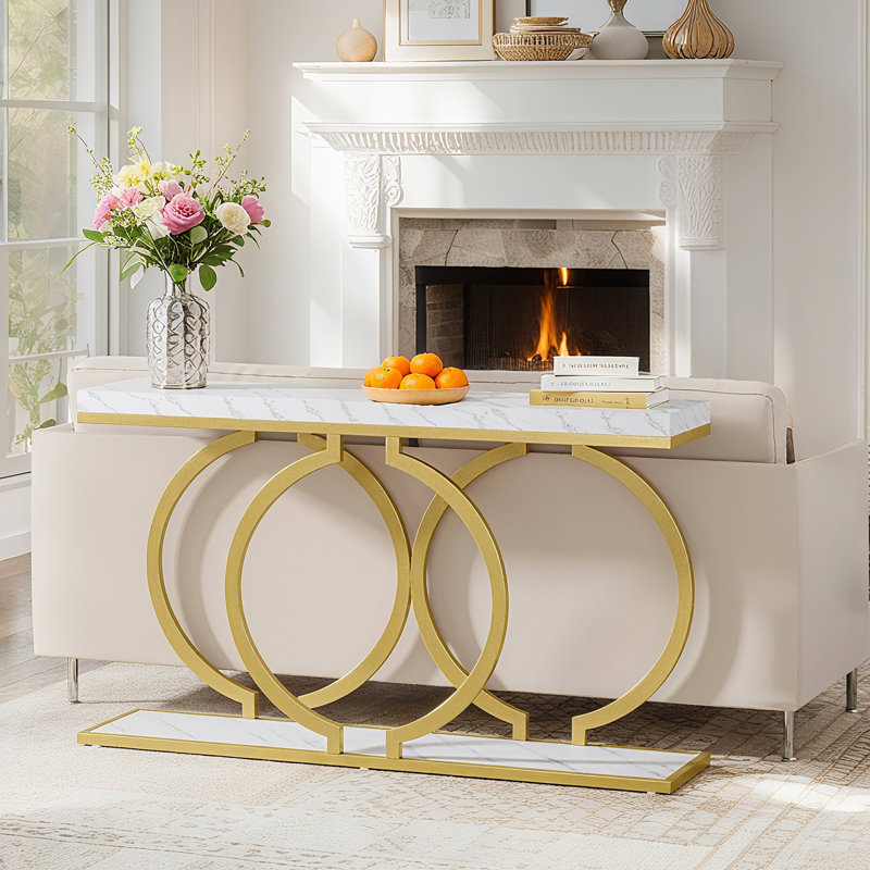 Console 55,11 "avec structure géométrique en métal, Blanc, Doré