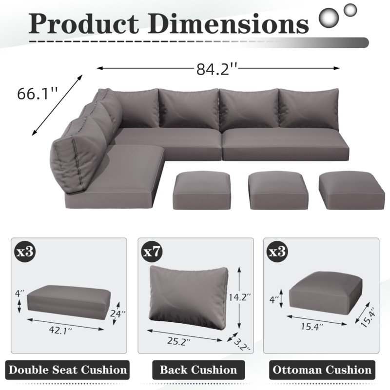 Outdoor Water-Resistant Replacement Cushions For Patio Conversation Sets, Dark Grey