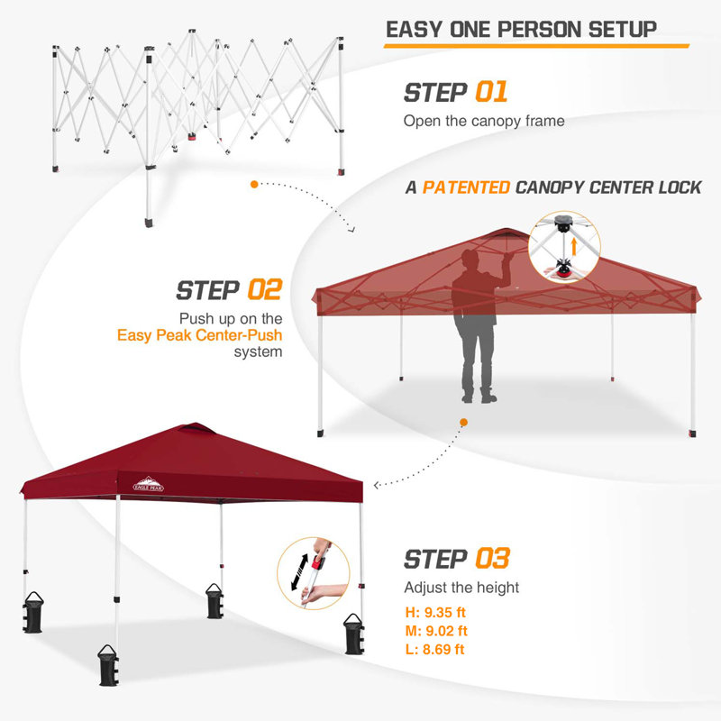 Burgundy 10x10 Metal Pop-Up Canopy Tent with Adjustable Height