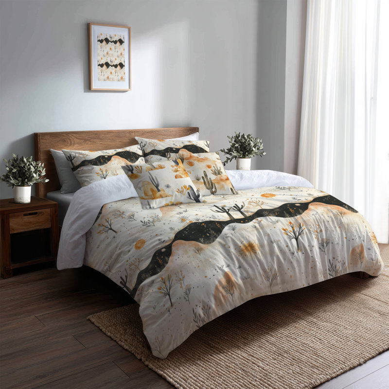 Ensemble de housse de couette Abstract de 5 - Ensemble de literie et de coussins décoratifs orange Boho