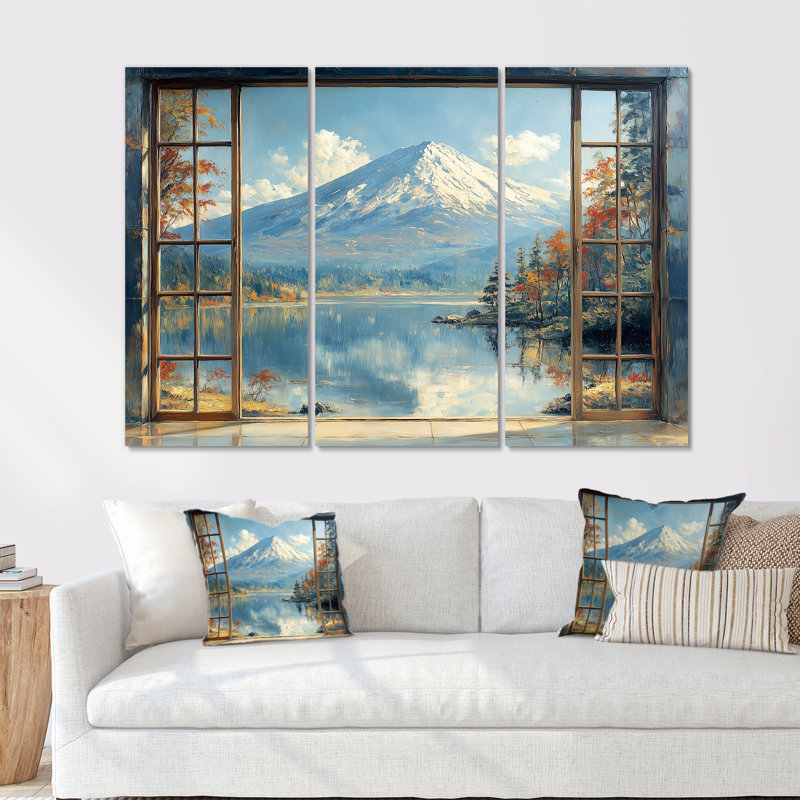 «White Winter Mount», ensemble d'art mural japonais, Toile tendue, H 32 po x l 48 po x P 1 po