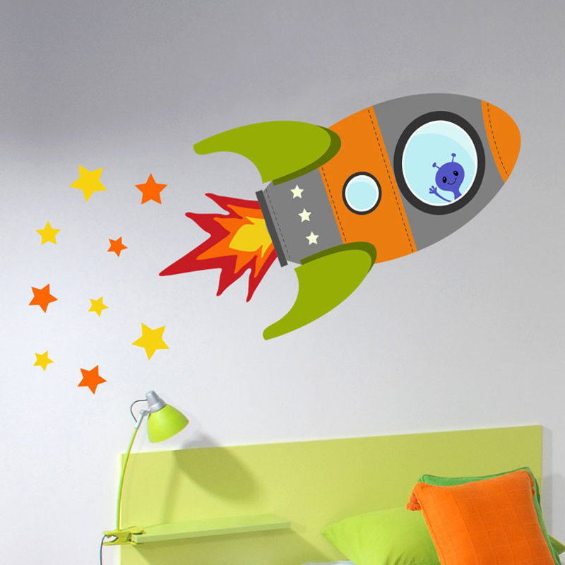 Flying Rocket Wall Stickers, 75cm H x 115cm W, Red