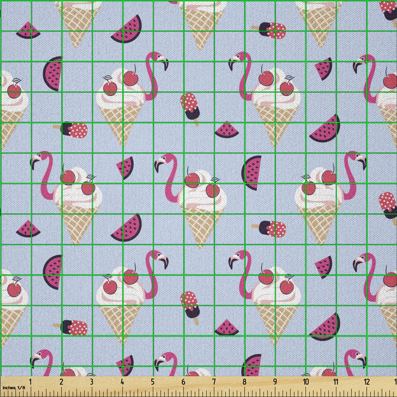 Darryll Cheery and Flamingo Topping Ice Cream and Watermelon Slices Multi-Purpose Fabric