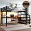 Grand cadre de lit mezzanine avec bureau et avec escalier de rangement, cadres de lit mezzanine en métal avec lumières à DEL, avec ports de charge USB, filets en fer multifonctionnels et silencieux, finition noire-1394274735
