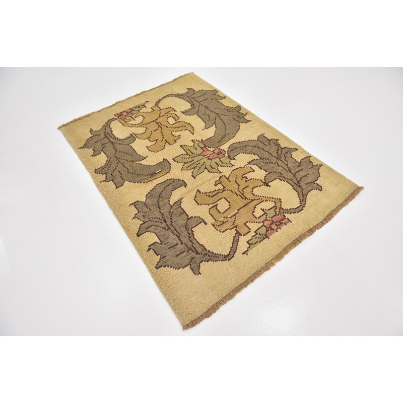 Tapis intérieur de laine noué la crème/gris 4 pi 2 po x 6 pi à la main one-of-kind Mehdi