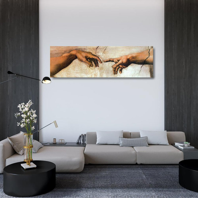 Red Barrel Studio® Michelangelo Gallery Wrapped Canvas Art Titled: Creation Of Adam, 17" H x 48" W