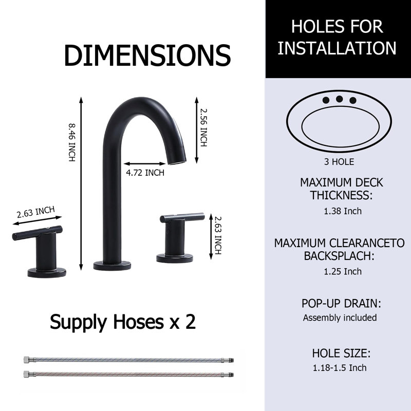 2 Handle Modern Matte Black Bathroom Faucet, Matte Black