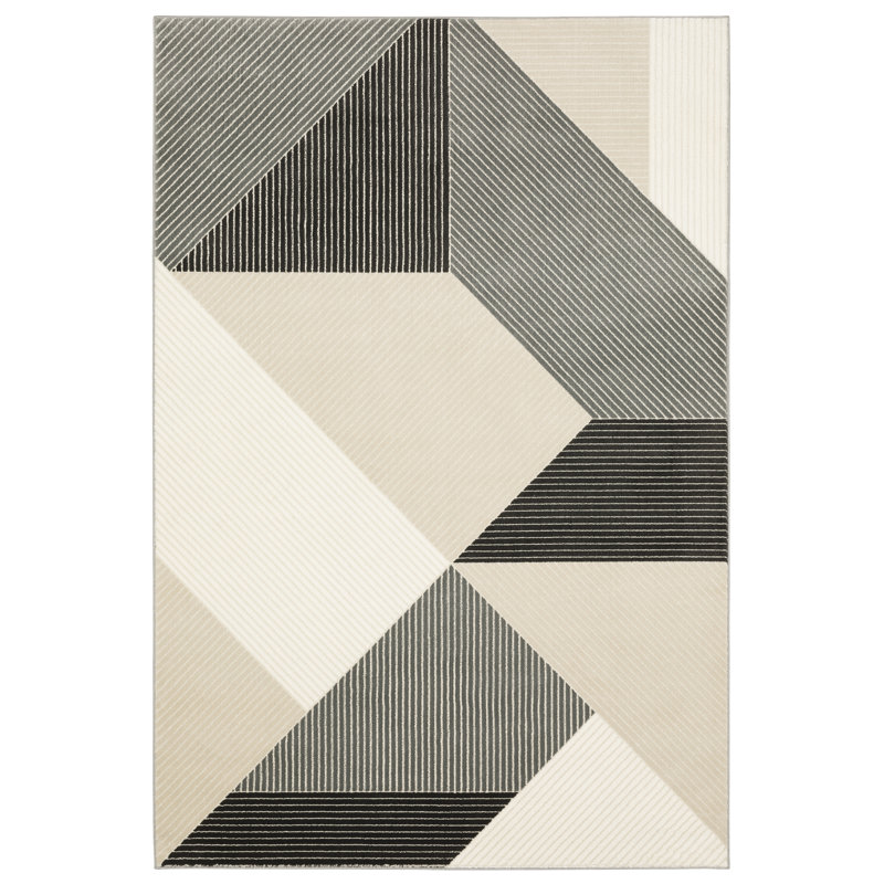 Tapis géométrique noir / ivoire Arata, Rectangle 6'7" x 9'6"