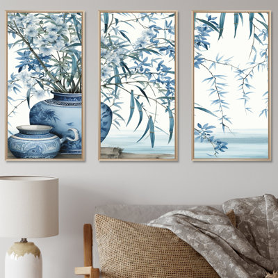 Chinese Serenity In Blue Bamboo - Bamboo Wall Art Living Room Set