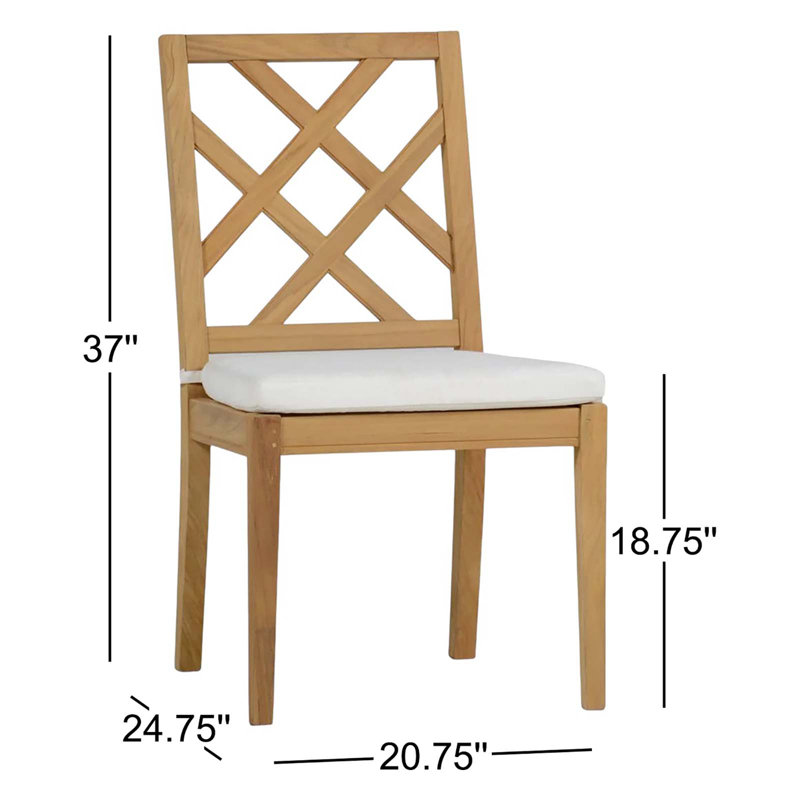 Haley Patio Dining Side Chair with Cushions, Natural Teak, Natural White, Welt