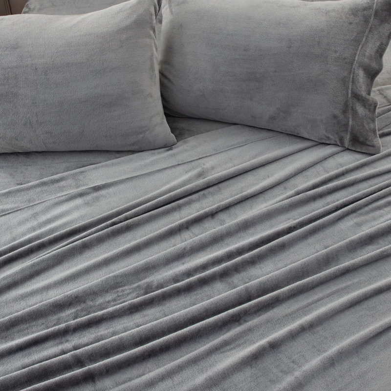 Ultra Soft Micro Plush Velvet Solid Sheet Sets, California King, Gray
