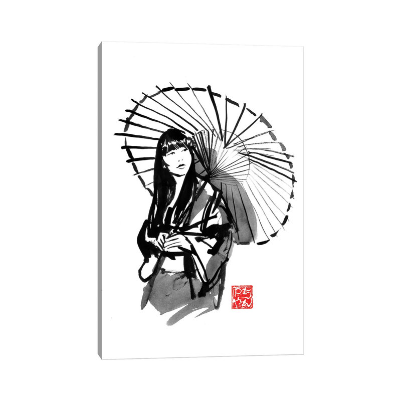 Umbrella's Geisha by Péchane - Painting on Canvas, Wrapped Canvas, 30.48 cm H x 45.72 cm W