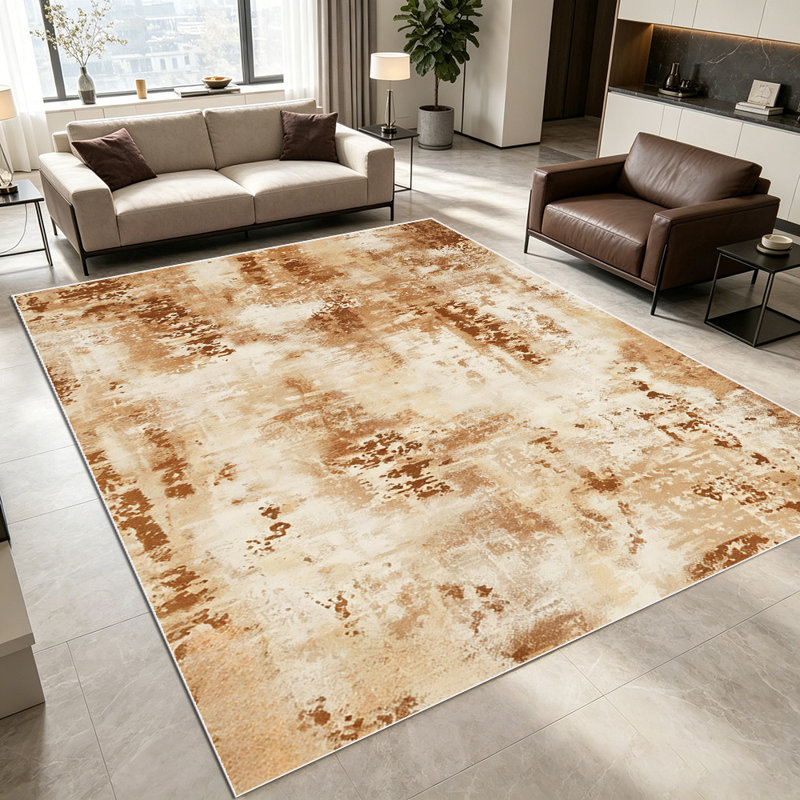 1PC Distressed Vintage Abstract Brown Beige area rugs for Living Room, Soft and Comfortable, All-season, easy-care, machine washable Indoor floor mat, ideal for Dining Table, Bedroom, Kitchen, Entryway, Home Decor, Outdoor Decor.