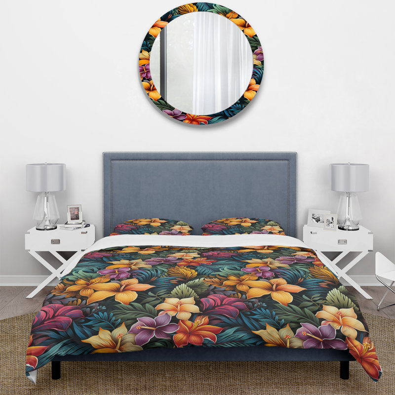 Ensemble de housse de couette Multicolor Hibiscus Tropical Flowers I - Tropical
