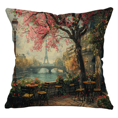 Coussin décoratif réversible en mélange de coton Paris Cafe