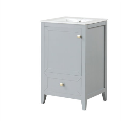 Meuble-lavabo de 20 po avec lavabo, armoire de salle de bain avec porte à fermeture douce, support de rangement et tiroir