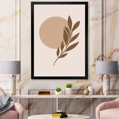 Abstrait terre cuite soleil et lune avec feuille tropicale - impression sur toile