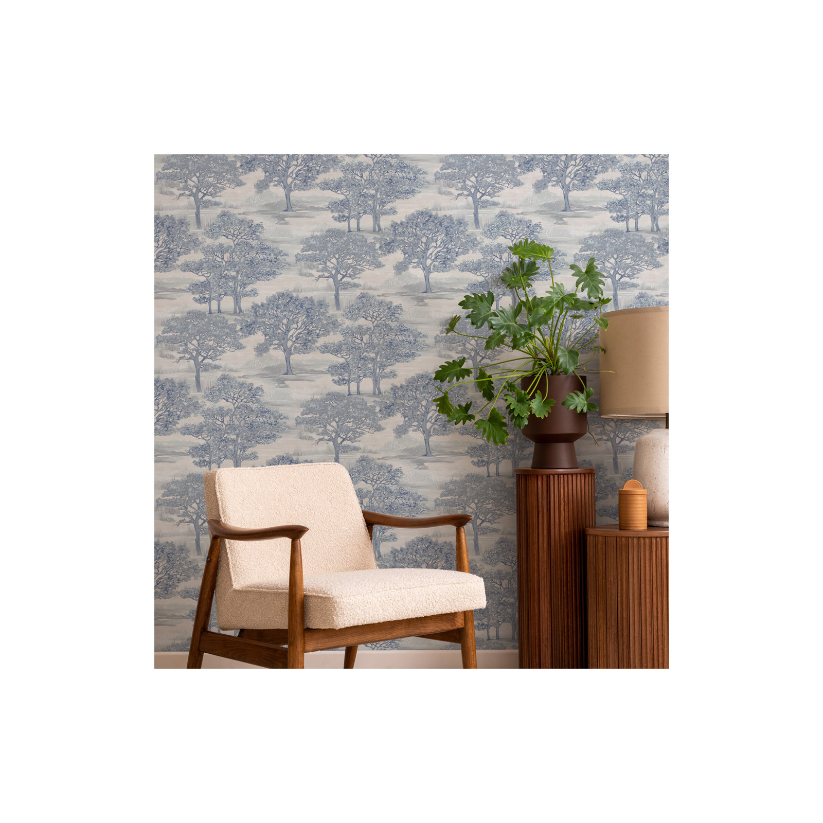 Forest Toile Peel and Stick Wallpaper, Blue