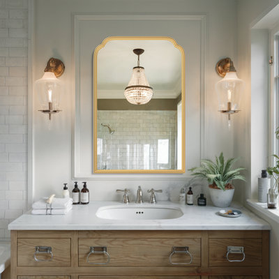 Modern Rounded Corner Rectangle Bathroom Vanity Mirror for Over Sink Framed French Cleat Mounted Wall Mirror