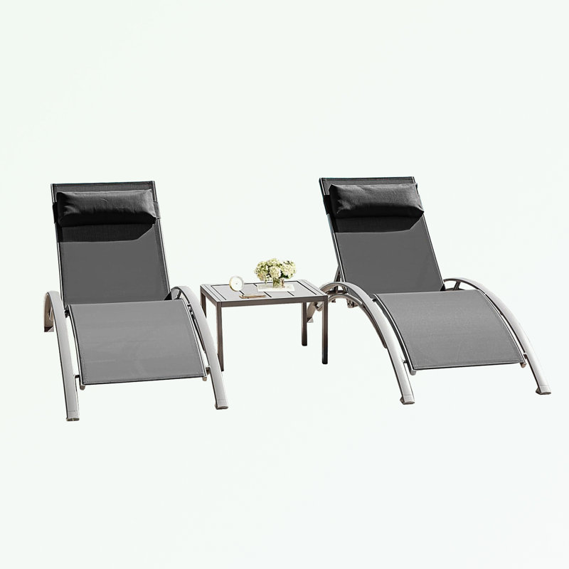 Pool Lounge Chairs Set of 3 with table, Dark Grey