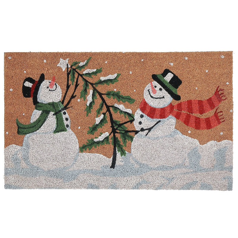 Tapis de porte en fibre de coco (bonhommes de neige ludiques)