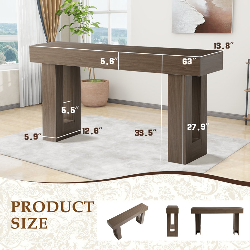 63" Long Console Table, Farmhouse Sofa Table Behind Couch, Wooden Entry Console Tables With Storage For Living Room, Rectangular Entryway Table For Entrance, Hallway, Foyer