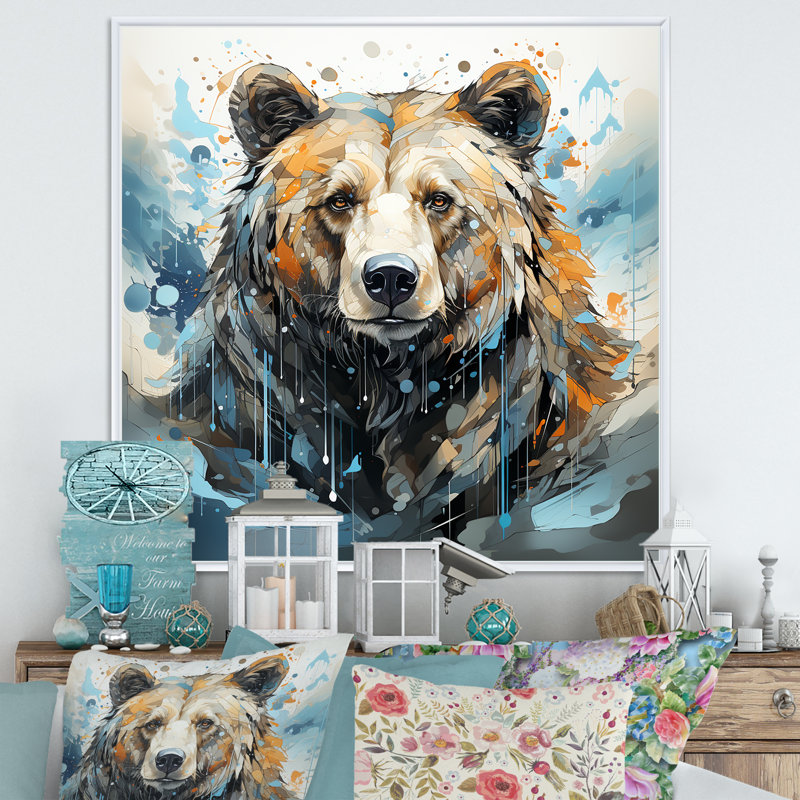 Représentation abstraite d'un mouvement d'ours sur toile, H 36 po x l 36 po x P 1,5 po, Cadre flottant blanc