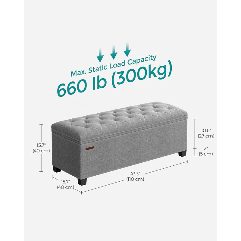 Fabric Upholstered Storage Bench,  Light Gray