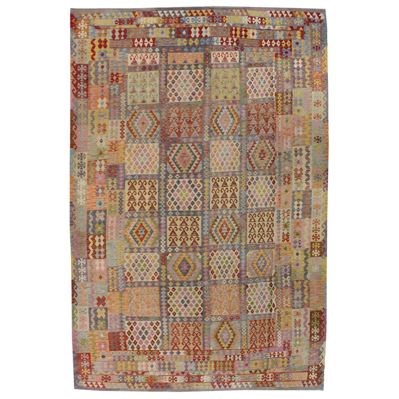Tapis unique gris / rouille 10 pi 4 po x 15 pi 5 po Aghan