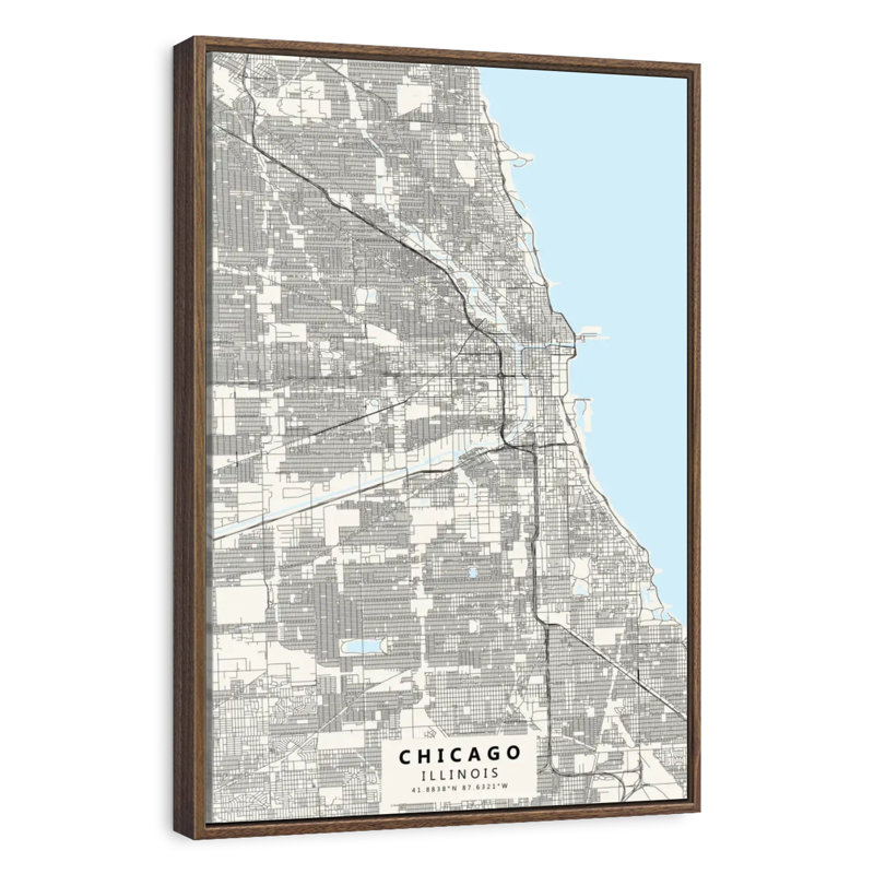 Carte de la ville de Chicago, Floating Frame Walnut, 21 po x 31 po