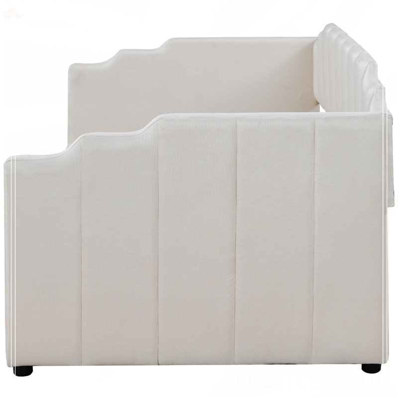 Lit de jour rembourré avec rangement inférieur, Beige, Simple