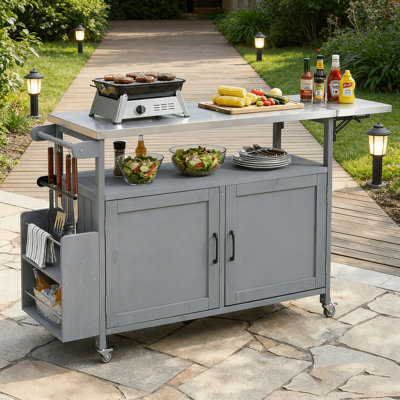 Foldable Outdoor Kitchen Island Patio Mobile Kitchen Cart Portable Outdoor Cooking Island With Lockable Wheels, Storage Cabinet And Towel Rack For Patio And Outdoor