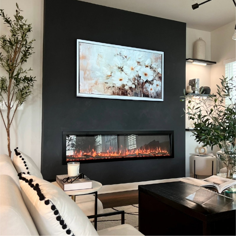 Highmark 72" Recessed or Wall Mounted Electric Fireplace Heater, 10 Flame Colours, Google & Alexa Compatible, Logs & Crystals, Remote Control