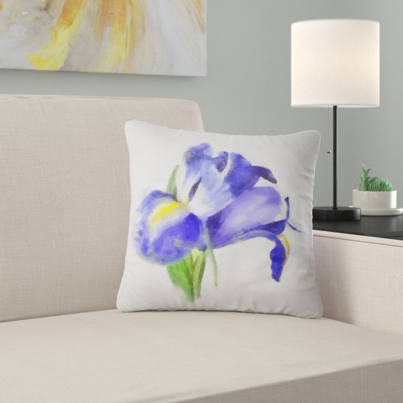 Blue Iris Watercolor - coussin à imprimé floral, 16 po x 1 po, Coussin décoratif