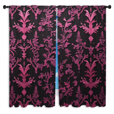 Rideaux de fenêtre damassés à motif floral rose transparent et obscurcissant - 2 panneaux