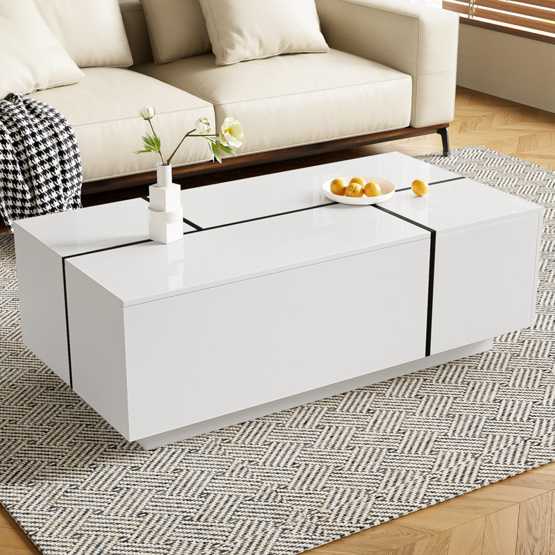 Table basse extensible de 47,2 po à 72,7 po, table basse multifonctionnelle avec finition ultrabrillante, table basse avec 2 espaces de rangement cachés et 2 tiroirs pour le salon