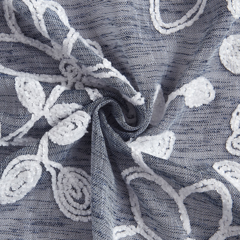 Carcassonne Floral Embroidered Sheer Curtain Panels, 38" W x 96" L, Blue