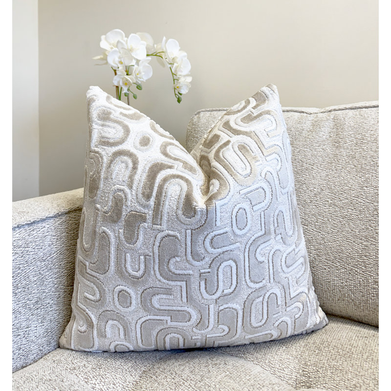 Housse de coussin en velours Retro Graphic, Ivoire ivoire, 22 x 22 po