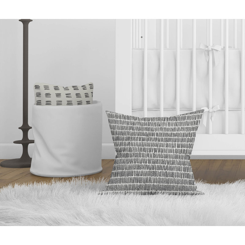 Coussin Ricky Row, H 16 po x l 16 po, Ivoire / rayures gris anthracite