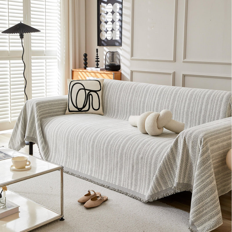 Couch Cover Chenille Sofa Covers Washablereversible Chic Sofa Cover Throw Striped Soft Loveseat Covers, 71" H x 150" W