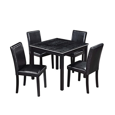 5 Piece Wooden Dining Table Set, Kitchen Table Set with Square Table and 4 Upholstered Chairs