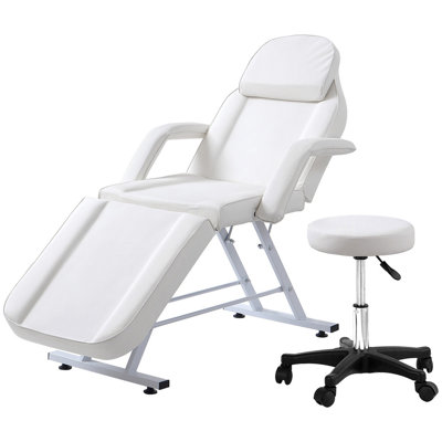 3 Section Adjustable Tattoo Salon Chair with Headrest and Stool