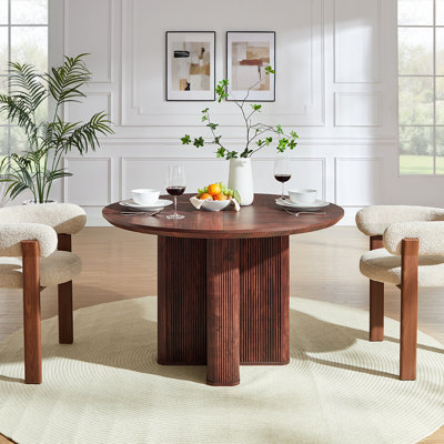 47" Fluted Round Dining Table For 6 With Thickened Edge & Sturdy Pedestal Base